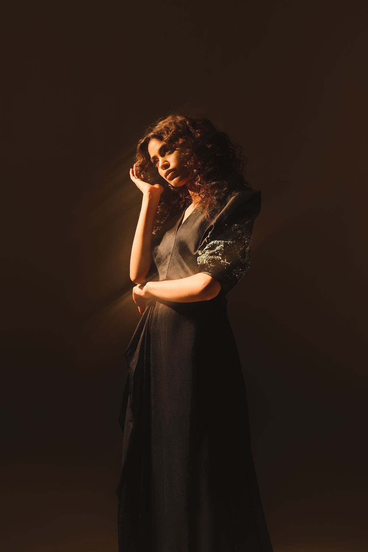 Midnight Blue Embellished Tissue Raw Silk Gown (2-Piece) - Image 3