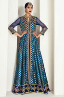 Midnight Blue Embroidered Woven Gown (1-Pc) - Image 2