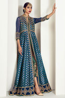 Midnight Blue Embroidered Woven Gown (1-Pc) - Image 4