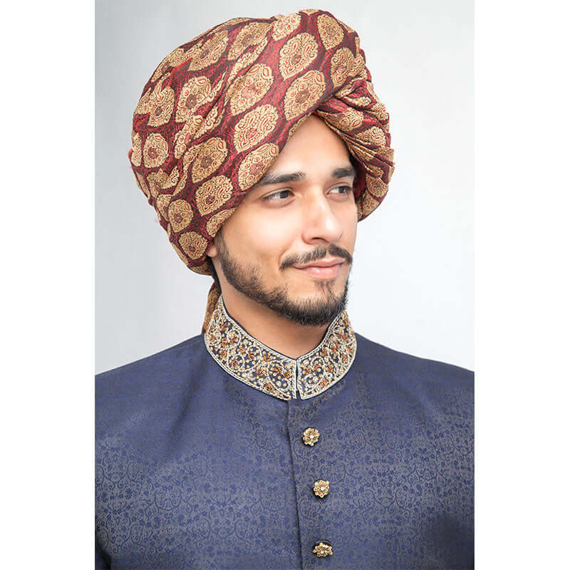 Midnight Blue Zardozi Pure Jamavar Groom Sherwani (3-Piece) - Image 2