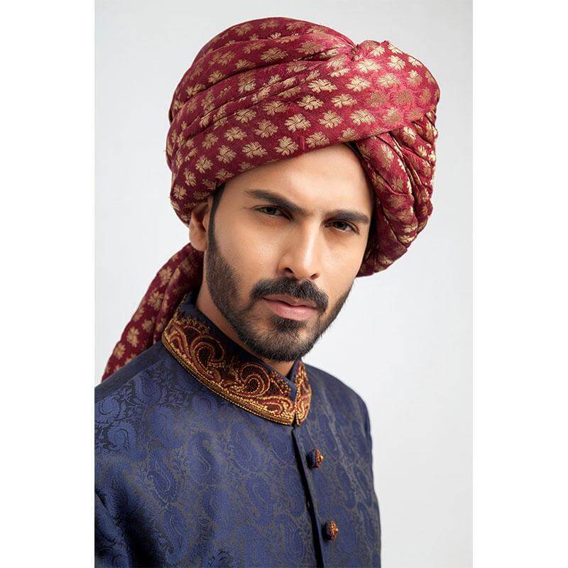 Midnight Blue Zardozi Pure Jamavar Sherwani (4-Piece) - Image 3