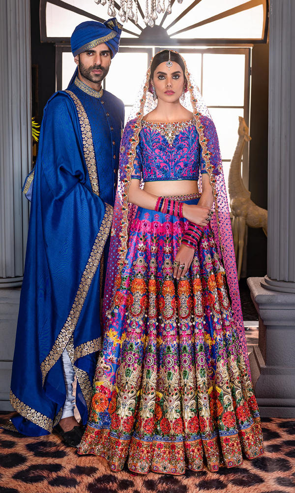 Royal Blue Gold Embroidered Jamawar Groom Sherwani (4-Piece) - Image 7