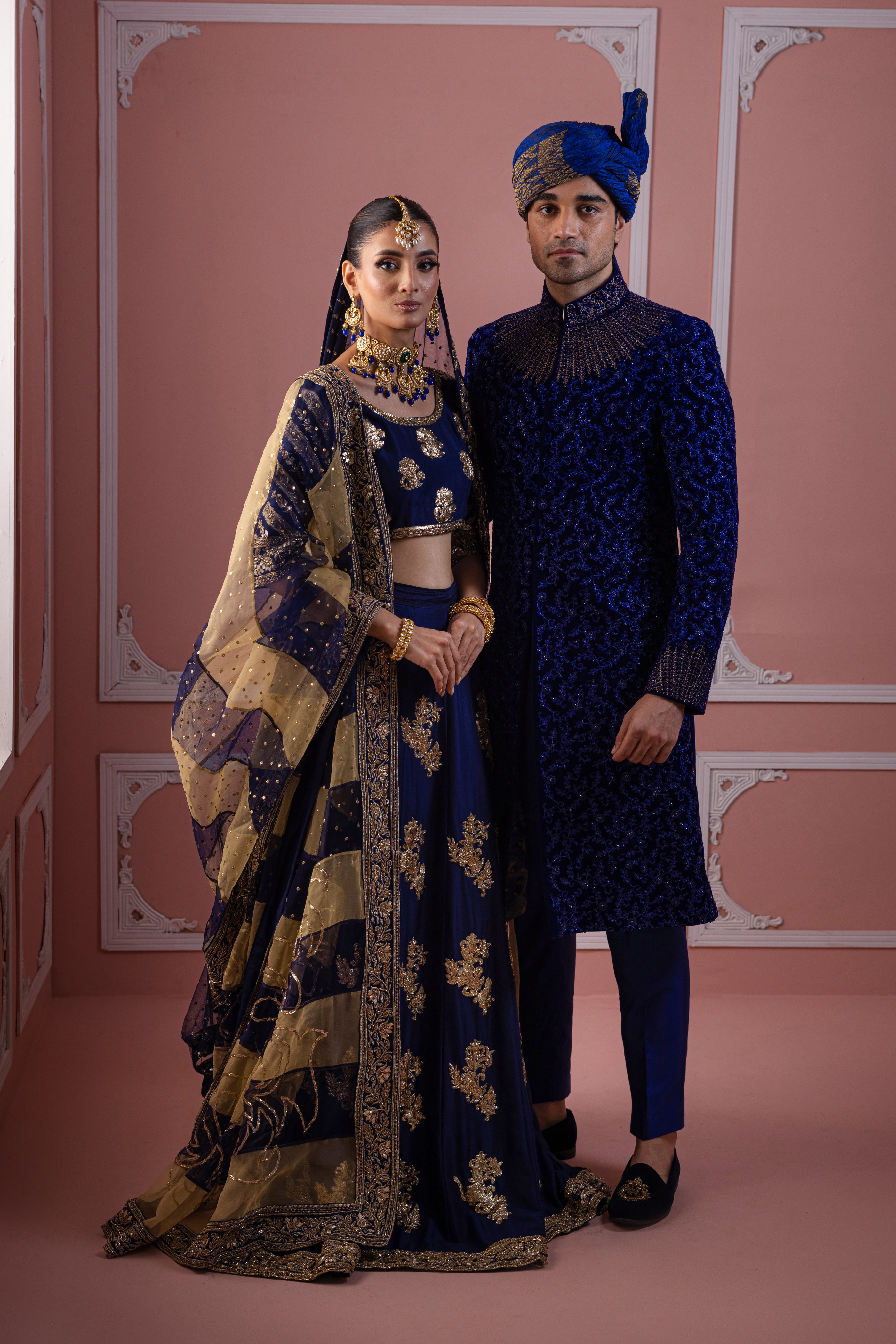 Royal Blue Cut Dana Silk-Blend Sherwani (3-Piece) - Image 4