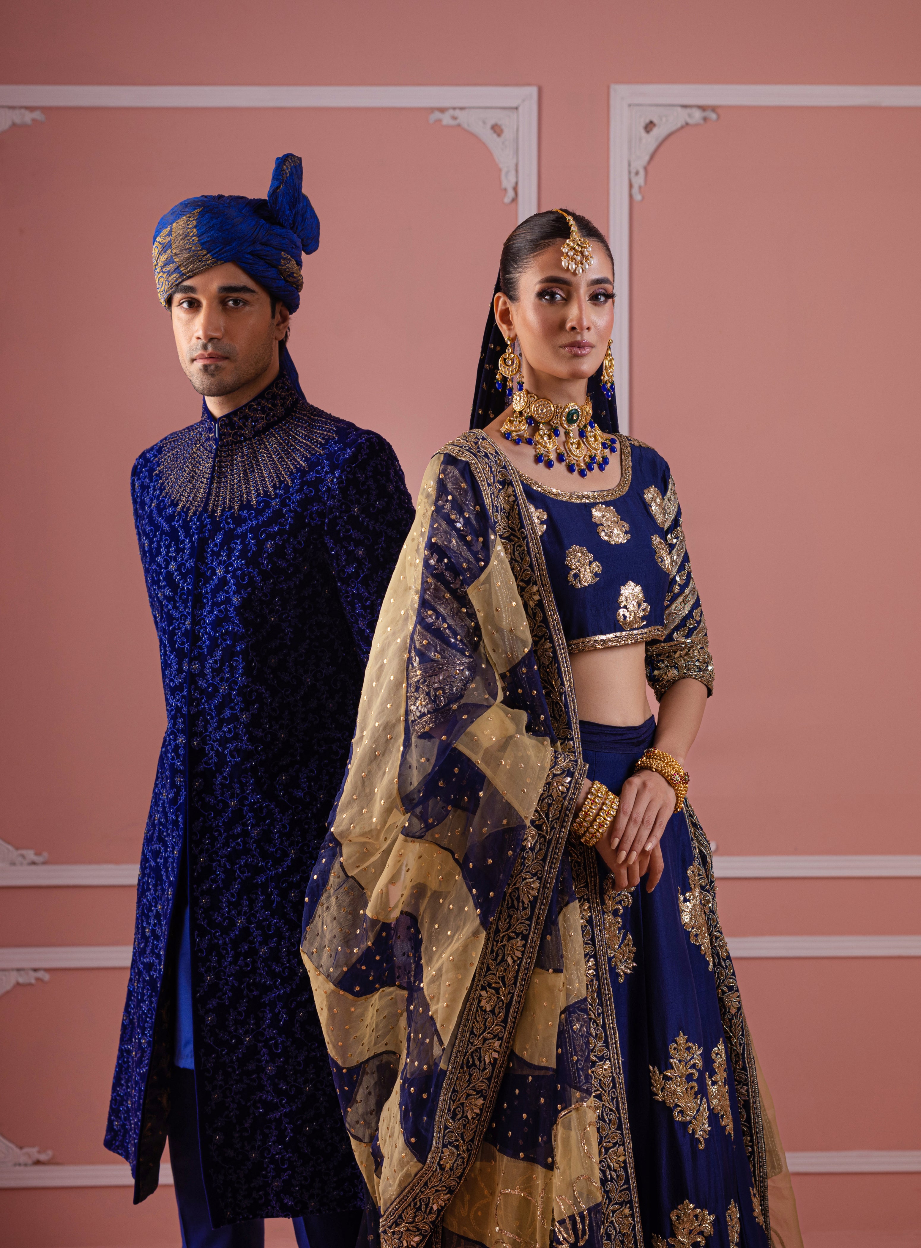 Royal Blue Cut Dana Silk-Blend Sherwani (3-Piece) - Image 5