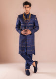 Deep Blue Golden Tilaa Embroidered Silk Sherwani (2-Piece) - Image 3