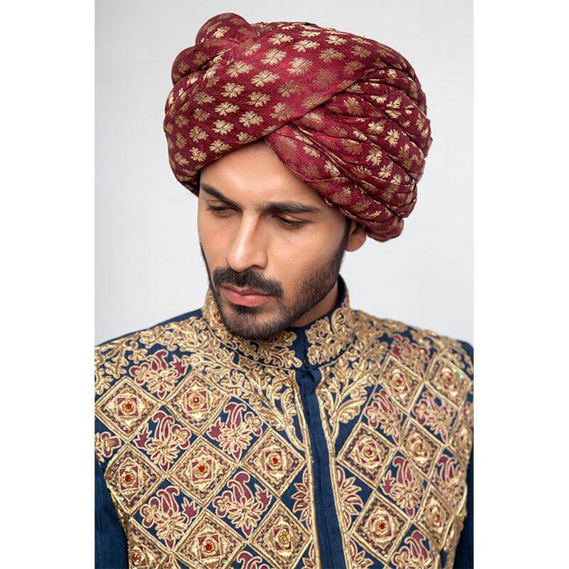 Royal Blue Zardozi 130 Suiting Groom Sherwani (4-Piece) - Image 3