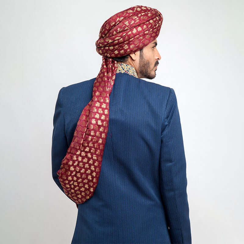 Royal Blue Zardozi 130 Suiting Groom Sherwani (4-Piece) - Image 4