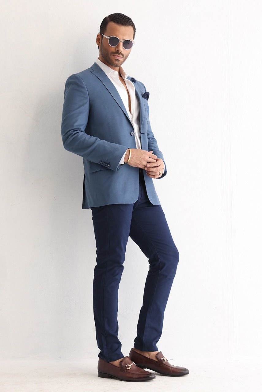 Wedgewood Blue Embroidered Cotton Lilian Blazer (3-Piece) - Image 2