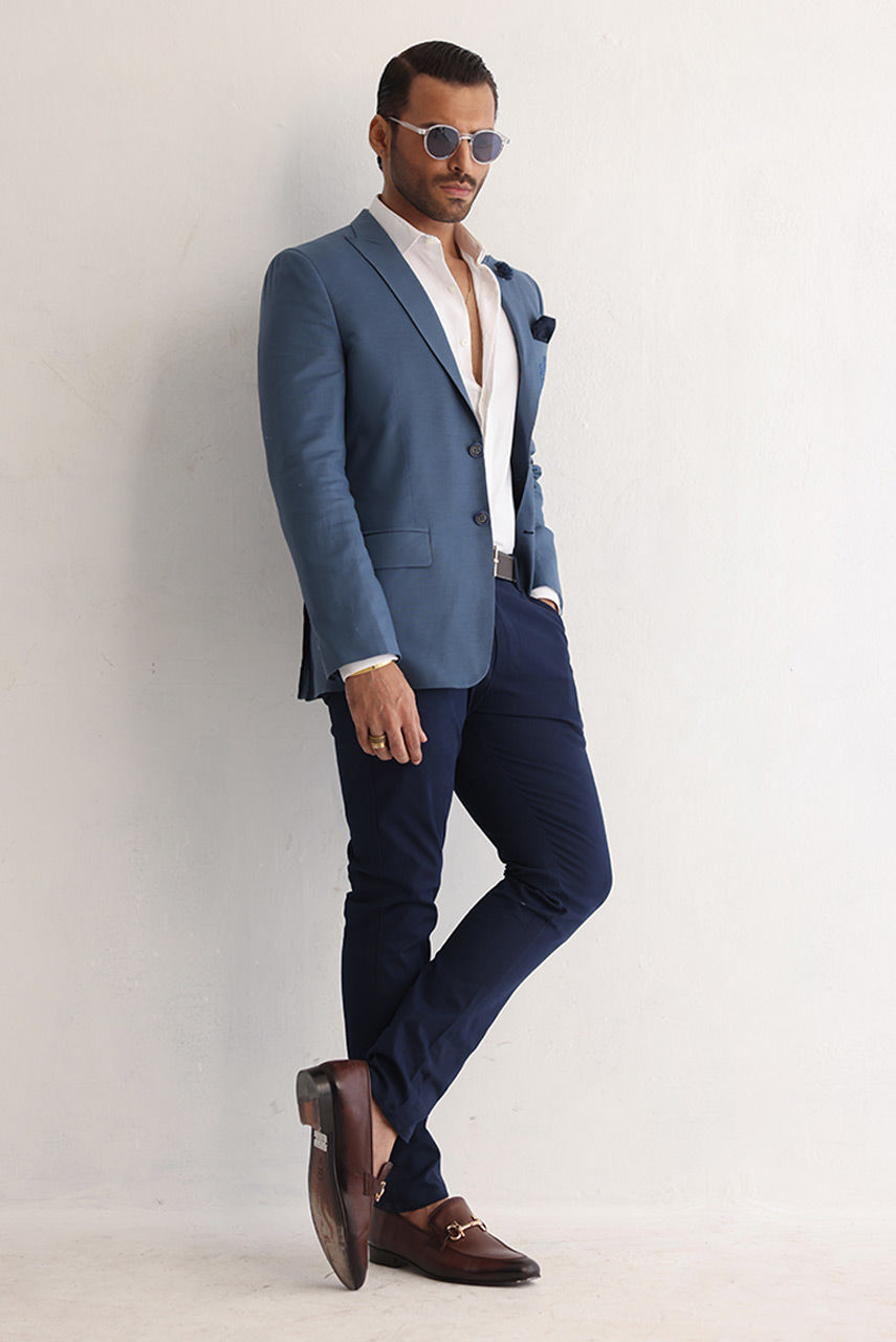 Wedgewood Blue Embroidered Cotton Lilian Blazer (3-Piece) - Image 4