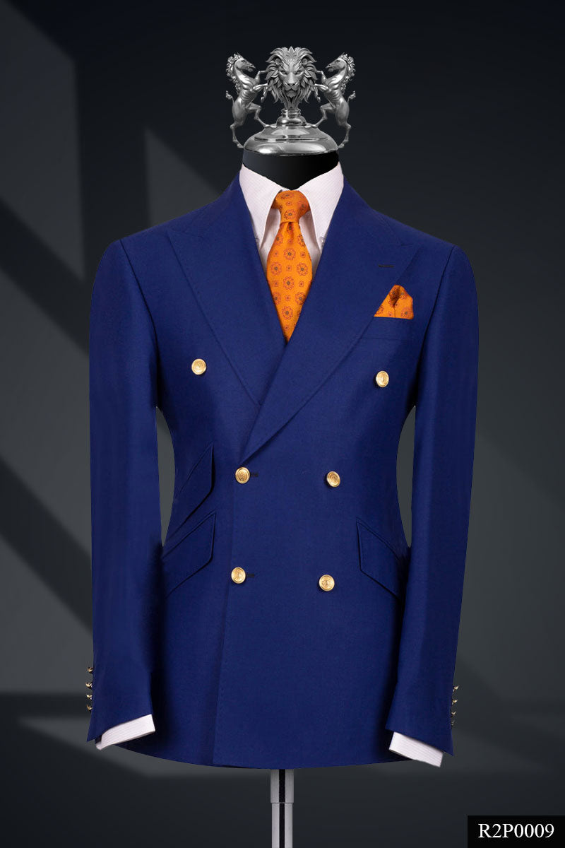 Royal Blue Italian Fabric Double-Breasted Suit (2-Piece) - Image 1