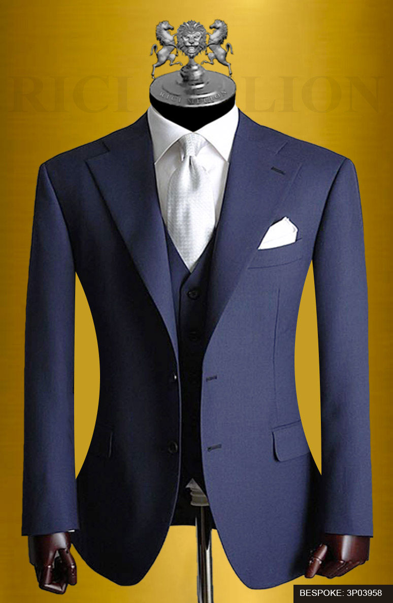 Deep Blue Sateen Finish 3-Piece Groom Suit - Image 1