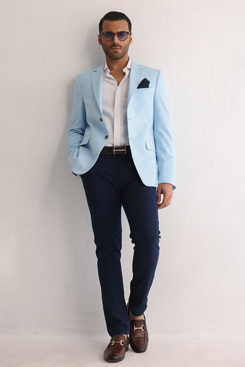 Sky Blue Suiting Fabric Groom Valima Suit (3-Piece) - Image 1