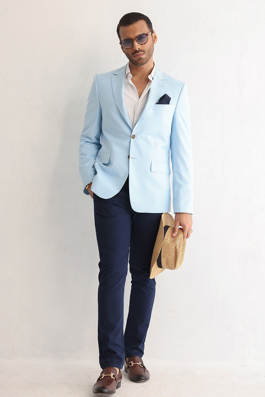 Sky Blue Suiting Fabric Groom Valima Suit (3-Piece) - Image 3