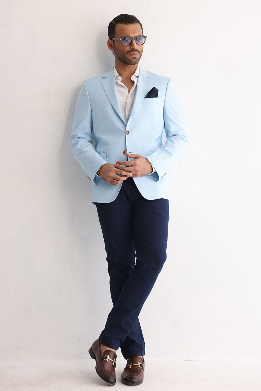 Sky Blue Suiting Fabric Groom Valima Suit (3-Piece) - Image 4