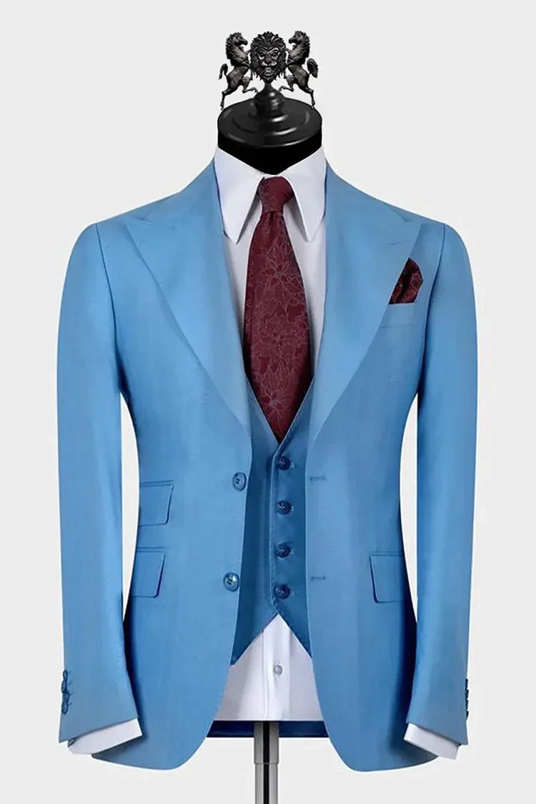 Cerulean Blue Tailored 3-Piece Groom Suit - Image 1