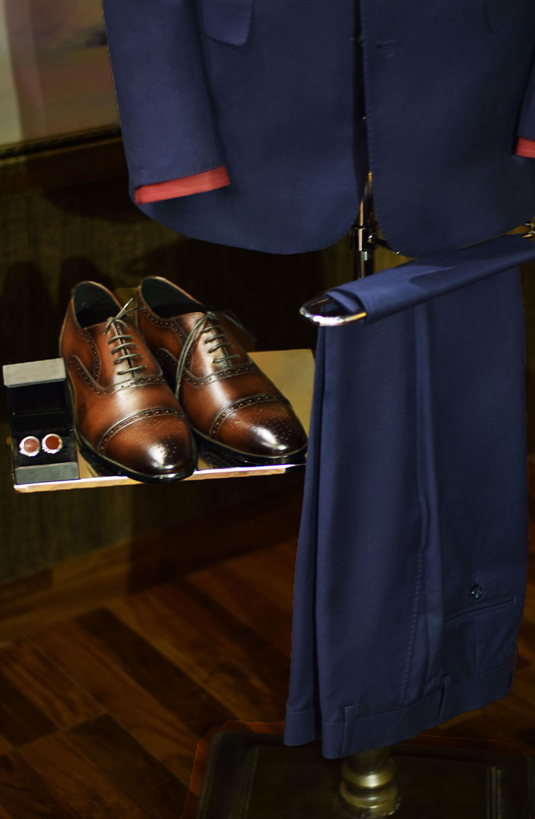 Ink Blue Hand-Stitched Terry Rayon Groom Suit (2-Piece) - Image 3