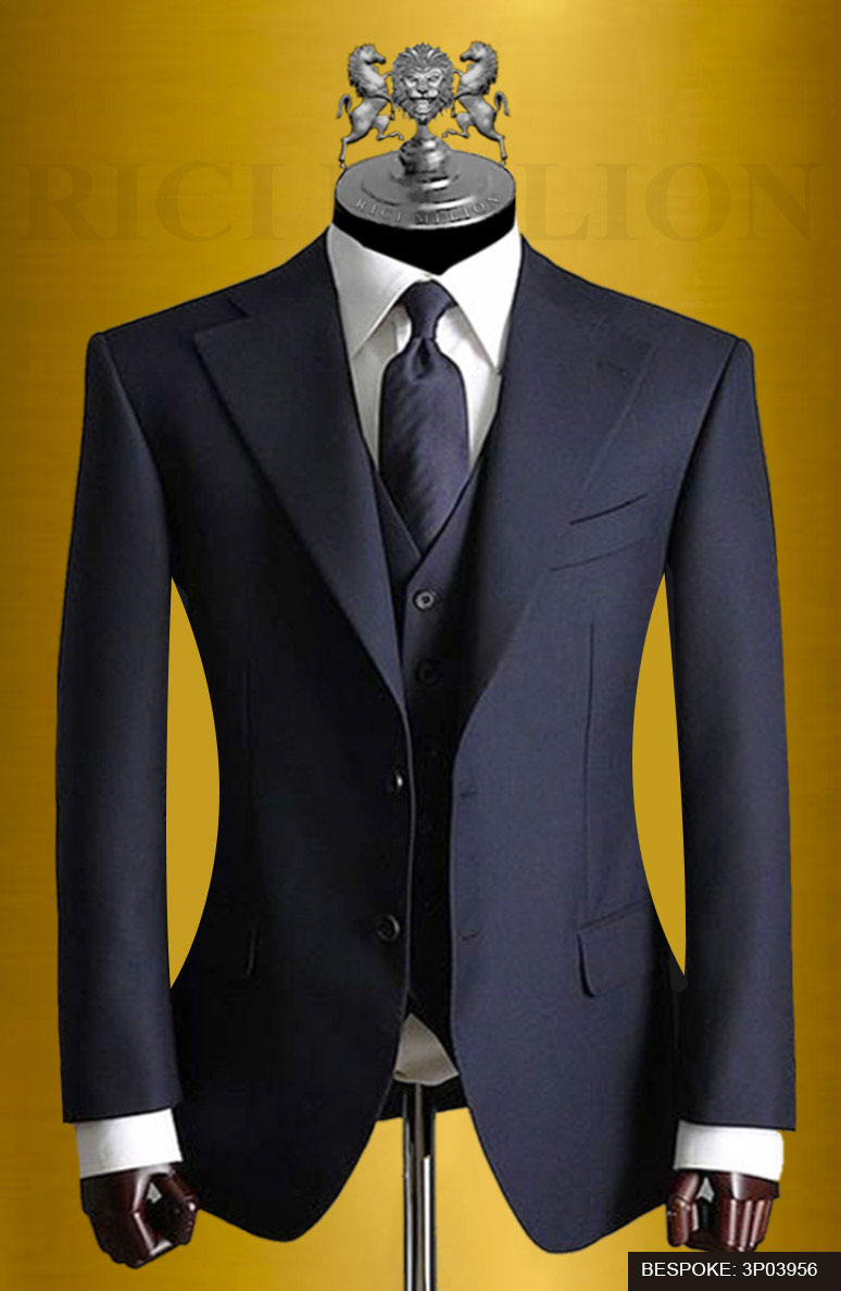 Dark Blue Tropical Wool Three-Piece Suit (3-Piece) - Image 1