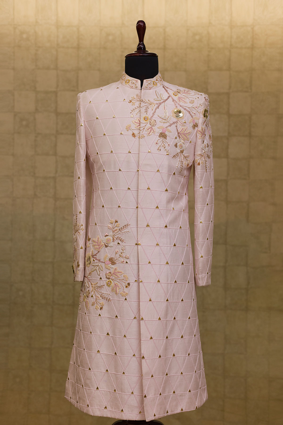 Ice Blue Cutdana Embroidered Italian Silk Sherwani (2-Piece) - Image 1