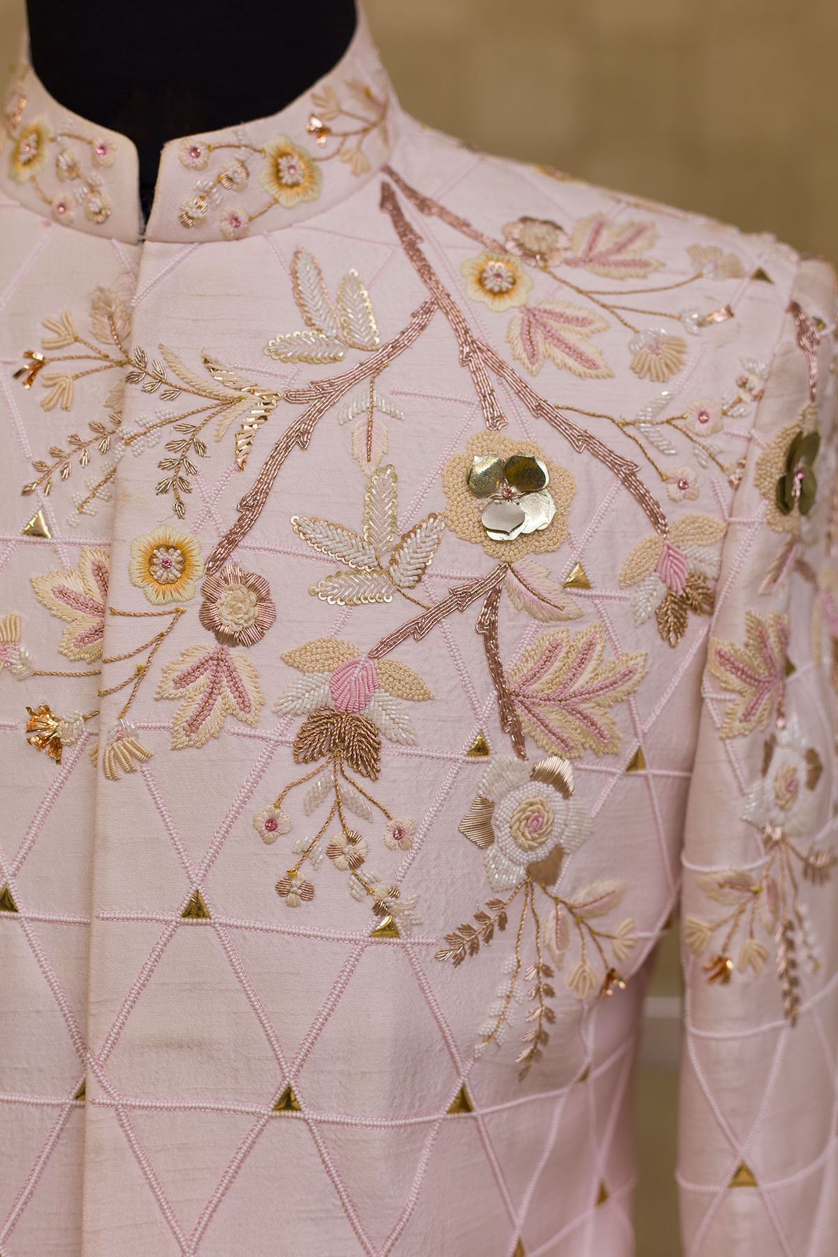 Ice Blue Cutdana Embroidered Italian Silk Sherwani (2-Piece) - Image 2