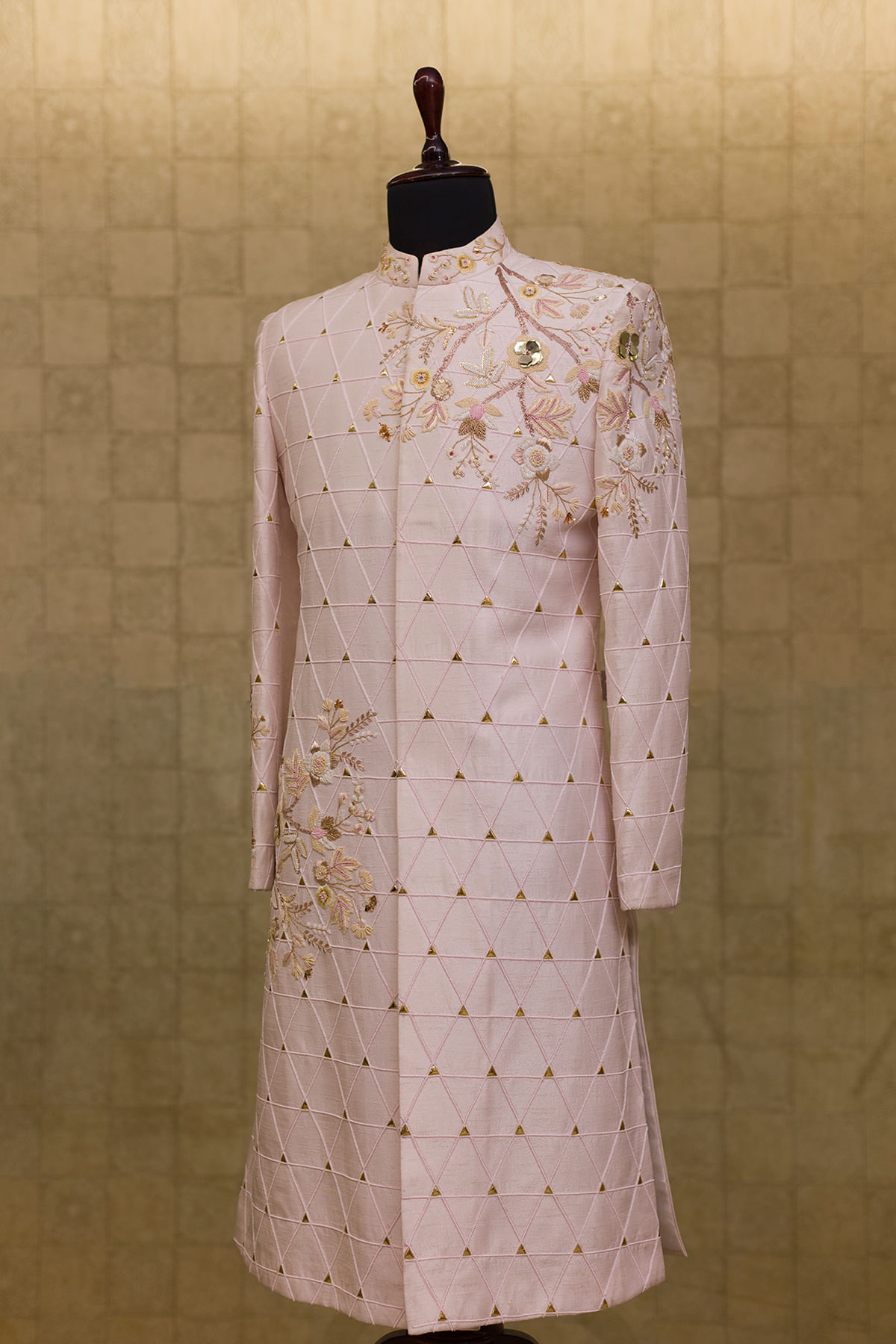 Ice Blue Cutdana Embroidered Italian Silk Sherwani (2-Piece) - Image 3