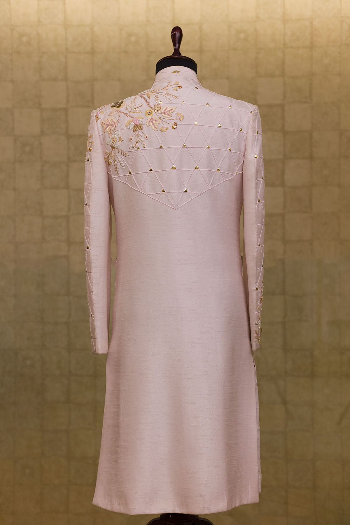 Ice Blue Cutdana Embroidered Italian Silk Sherwani (2-Piece) - Image 4