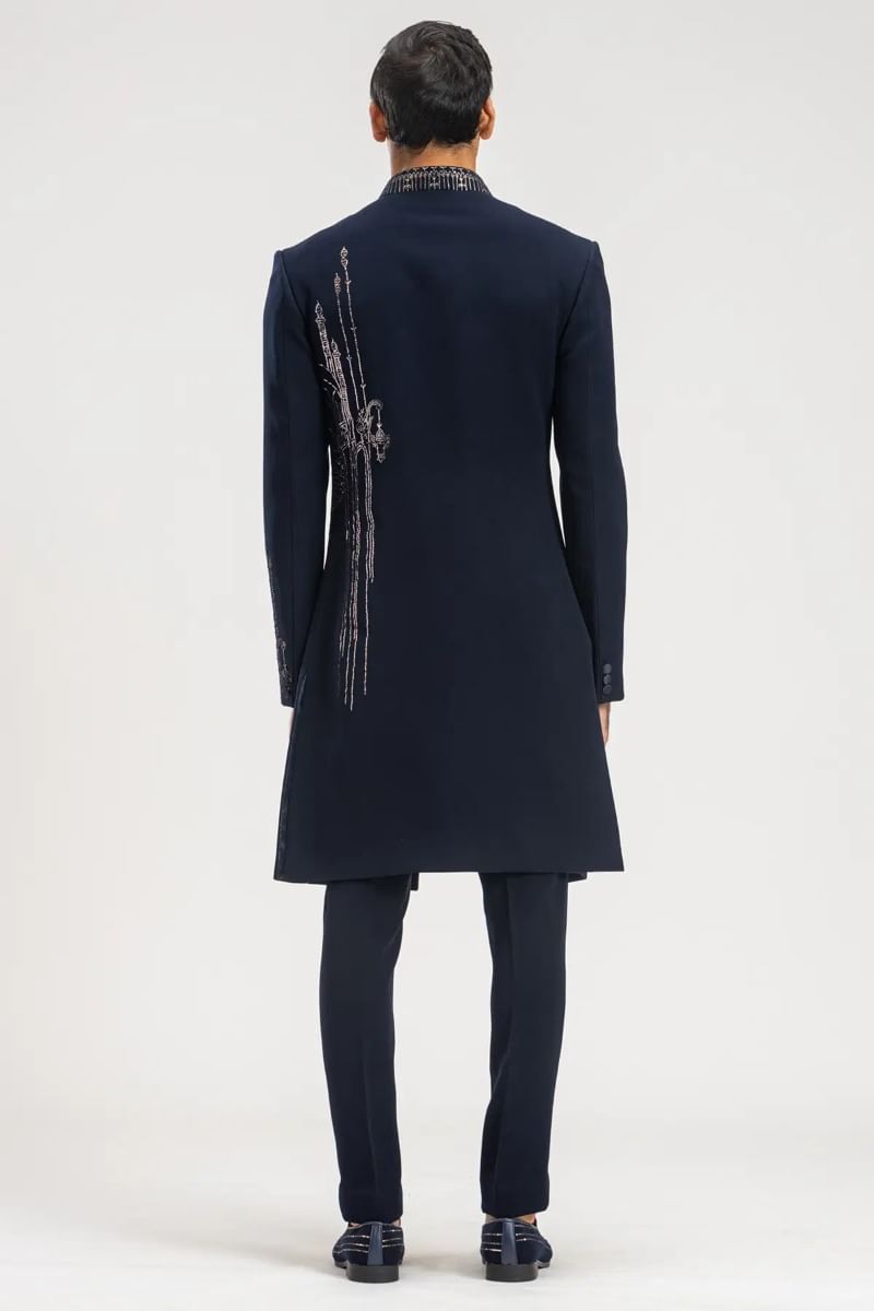 Dark Midnight Blue Kamdhani Italian Sherwani (2-Piece) - Image 6