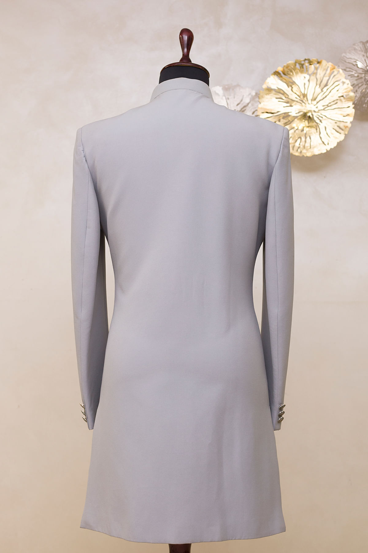 Light Blue Grey Zardosi Embroidered Sherwani (2-Piece) - Image 4