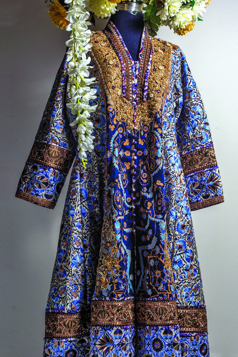 Pakistani Blue Marrori & Aari Embroidered Silk Jacket (2-Piece) - Image 5
