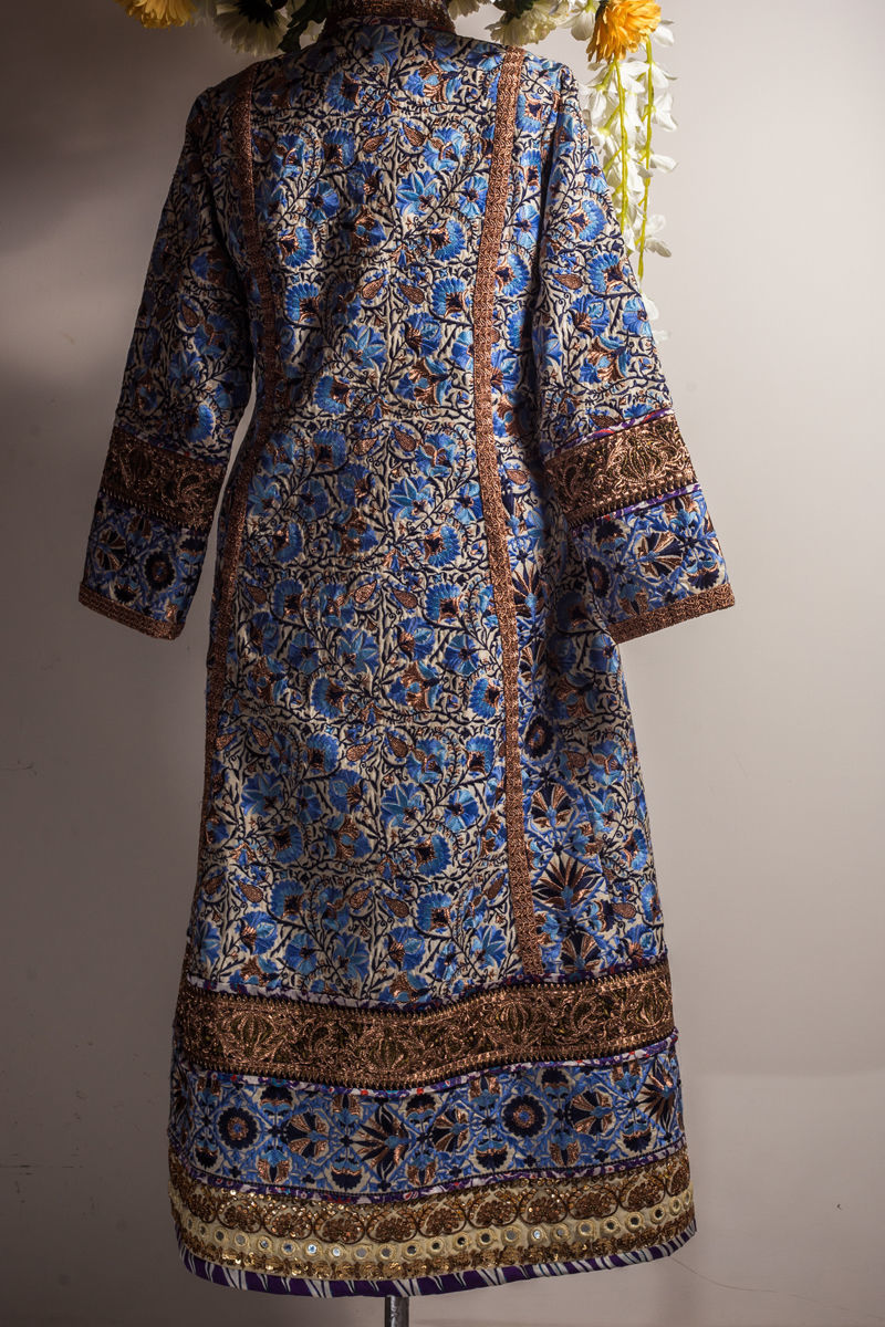 Pakistani Blue Marrori & Aari Embroidered Silk Jacket (2-Piece) - Image 6