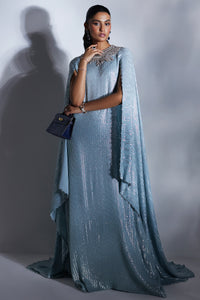Pakistani Zenith Blue Sequin Chiffon Kaftan (1-Pc) - Image 1