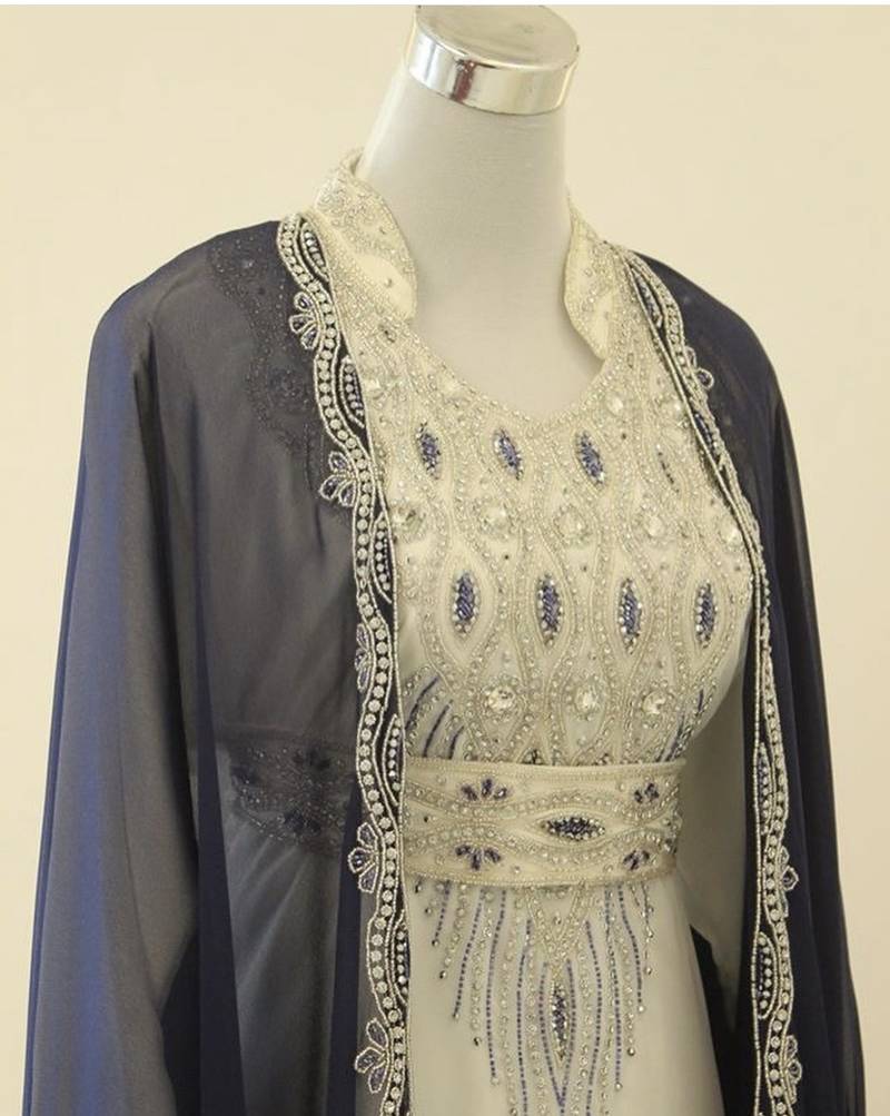 Pakistani Blue Zari Embroidered Georgette Kaftan (1-Pc) - Image 4