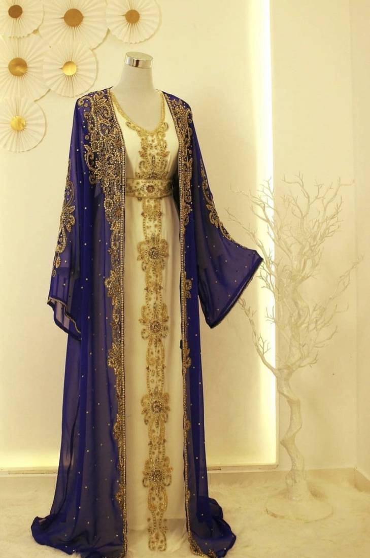 Blue Zari Embroidered Georgette Kaftan (1-Pc) - Image 1