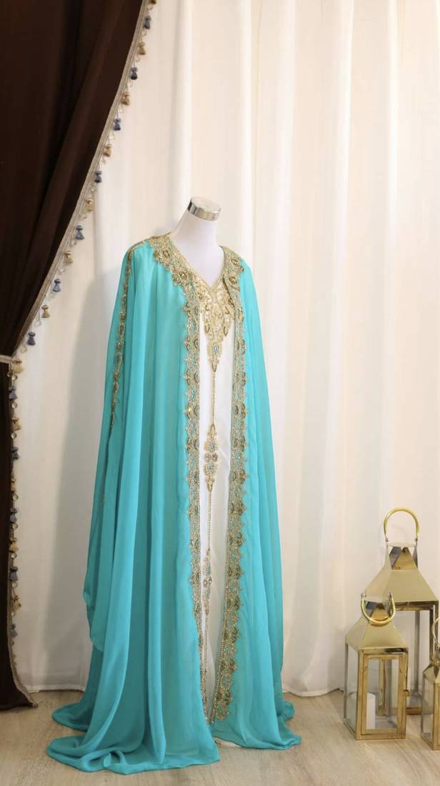 Sky Blue Zari Embroidered Georgette Kaftan (1-Pc) - Image 1