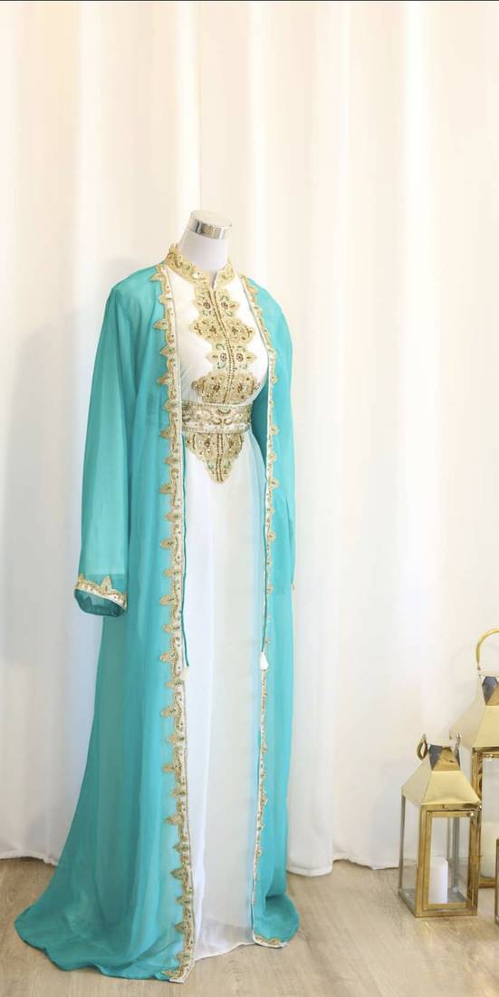 Sky Blue Zari Embroidered Georgette Kaftan (1-Pc) - Image 1
