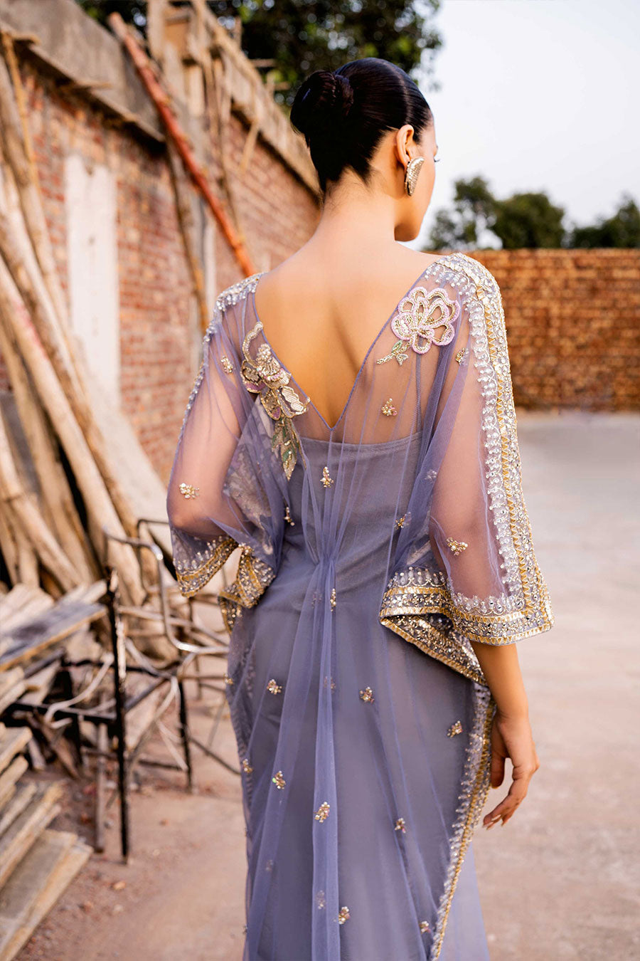 Periwinkle Embellished Net Kaftan (1-Pc) - Image 2