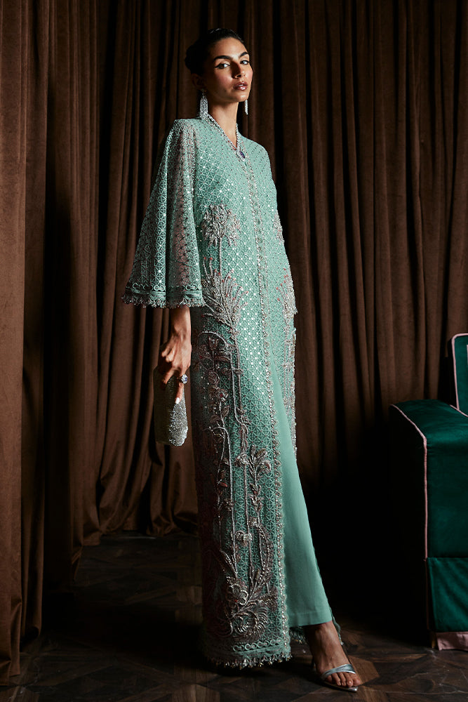 Aqua Geometric Sequin Net Kaftan (2-Piece) - Image 1