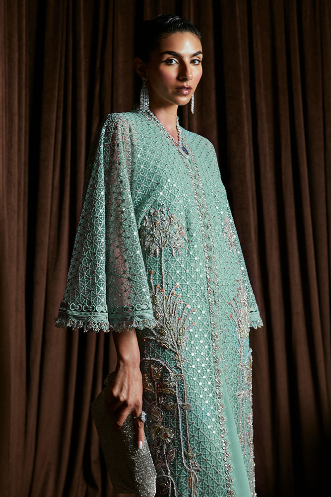 Aqua Geometric Sequin Net Kaftan (2-Piece) - Image 2