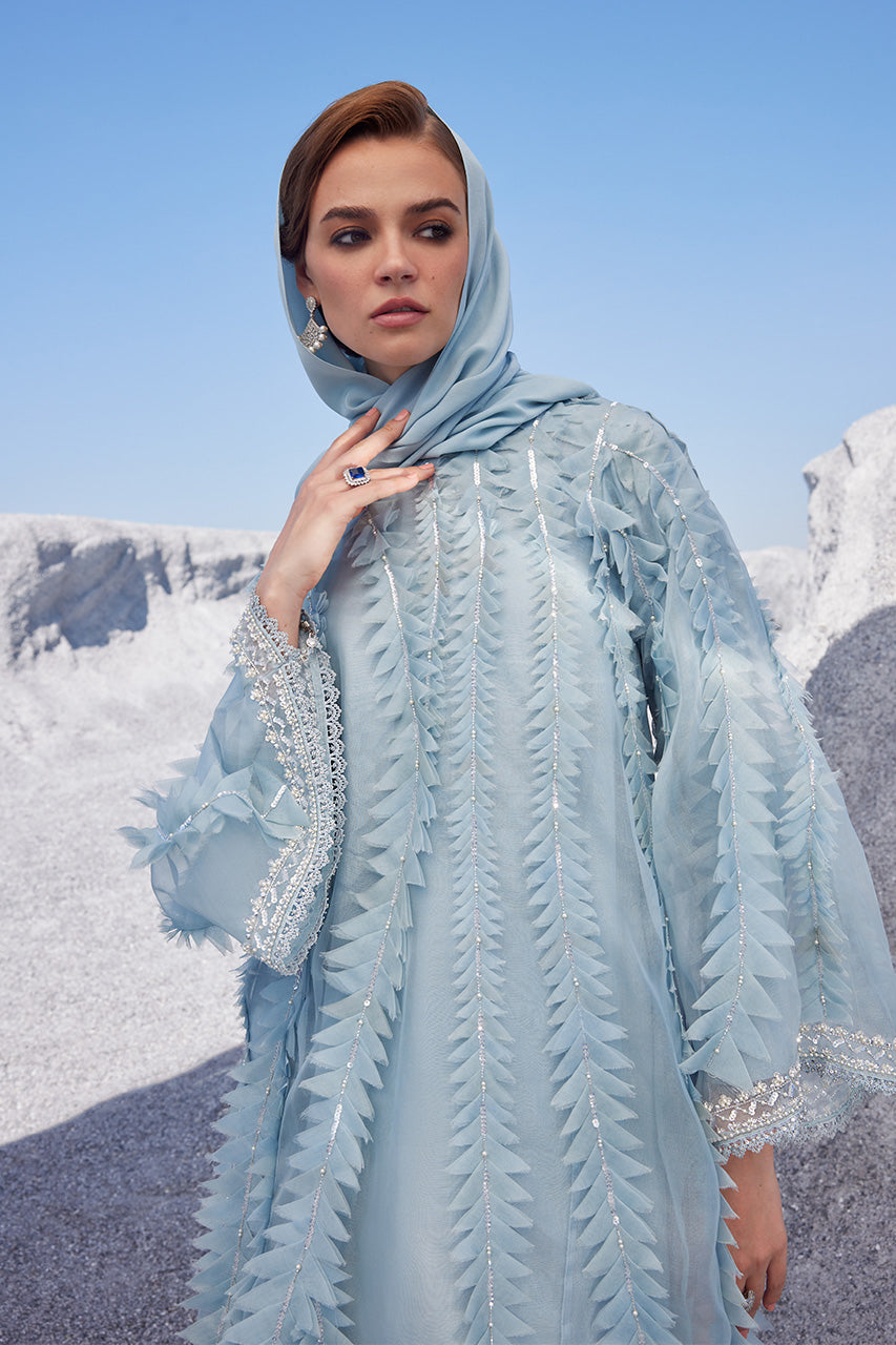Pakistani Light Blue Embellished Organza Kaftan (2-Piece) - Image 2