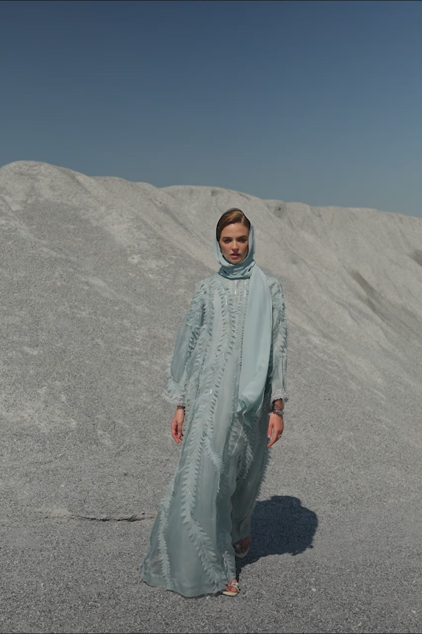 Pakistani Light Blue Embellished Organza Kaftan (2-Piece) - Image 7