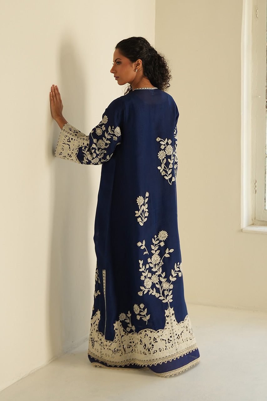 Pakistani Midnight Blue Embroidered Organza Abaya (2-Piece) - Image 2