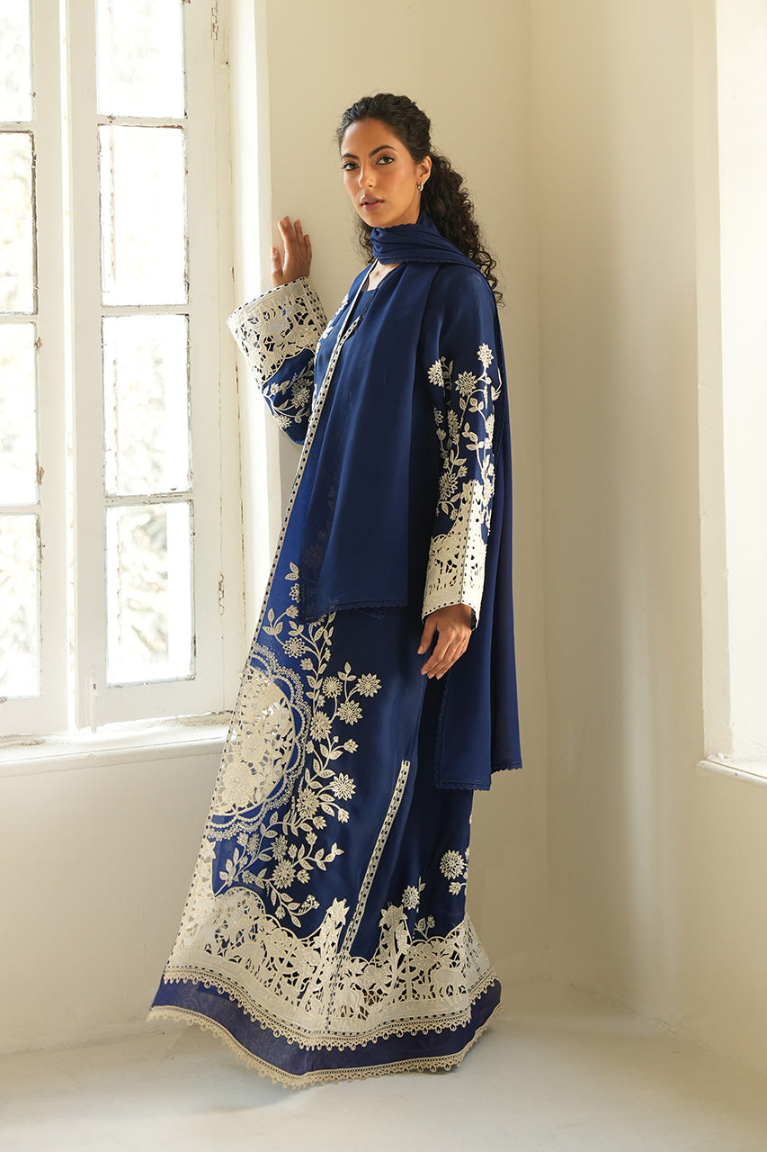 Pakistani Midnight Blue Embroidered Organza Abaya (2-Piece) - Image 3