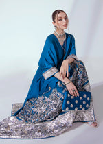 Deep Aqua Blue Hand-Embellished Raw Silk Kaftan (1-Pc) - Image 3