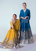 Deep Aqua Blue Hand-Embellished Raw Silk Kaftan (1-Pc) - Image 4