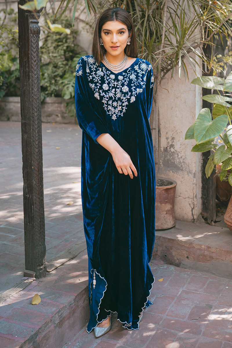 Stewart Blue Swarovski Embellished Velvet Kaftan (1-Pc) - Image 1