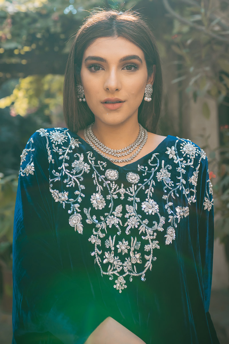 Stewart Blue Swarovski Embellished Velvet Kaftan (1-Pc) - Image 2