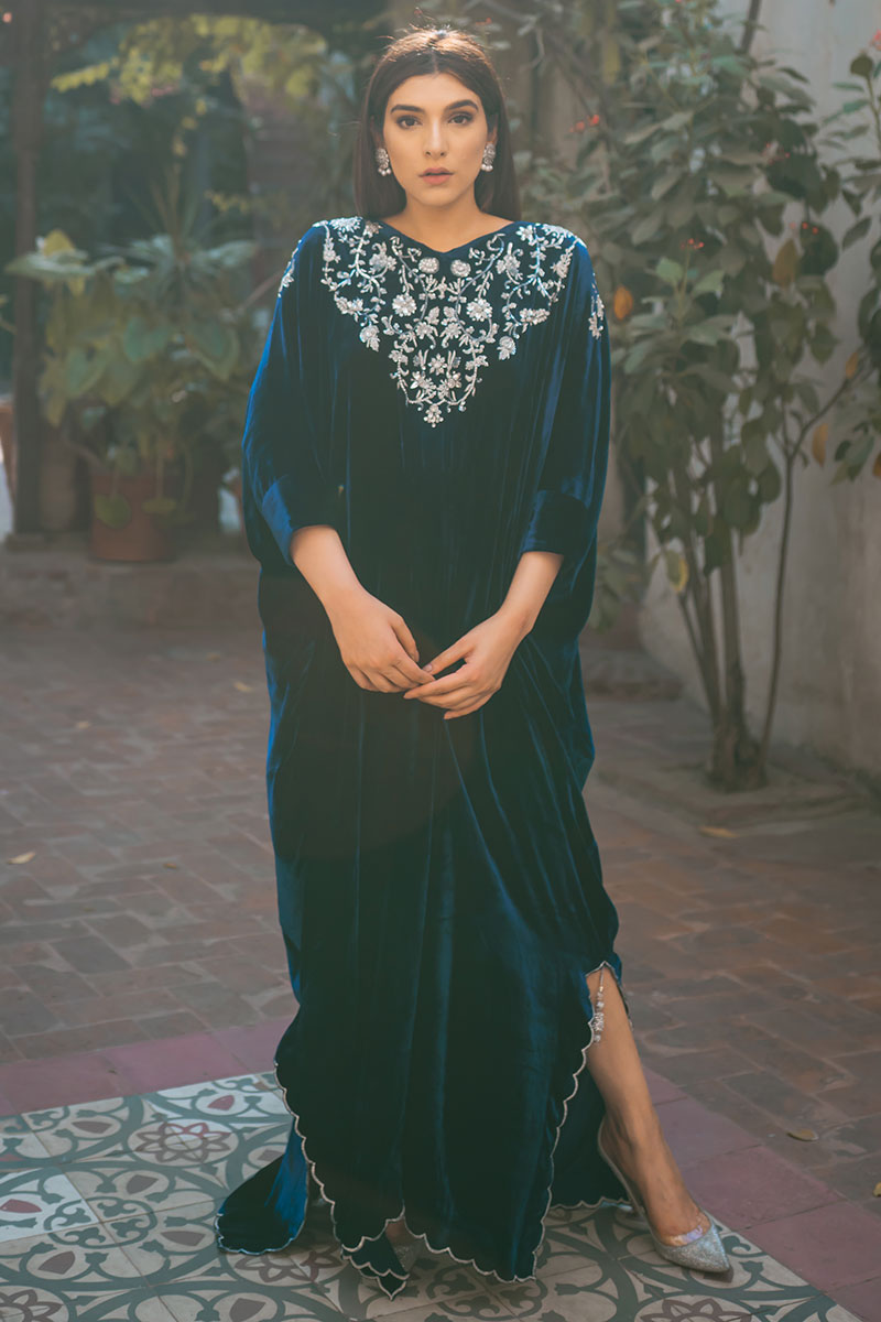 Stewart Blue Swarovski Embellished Velvet Kaftan (1-Pc) - Image 3