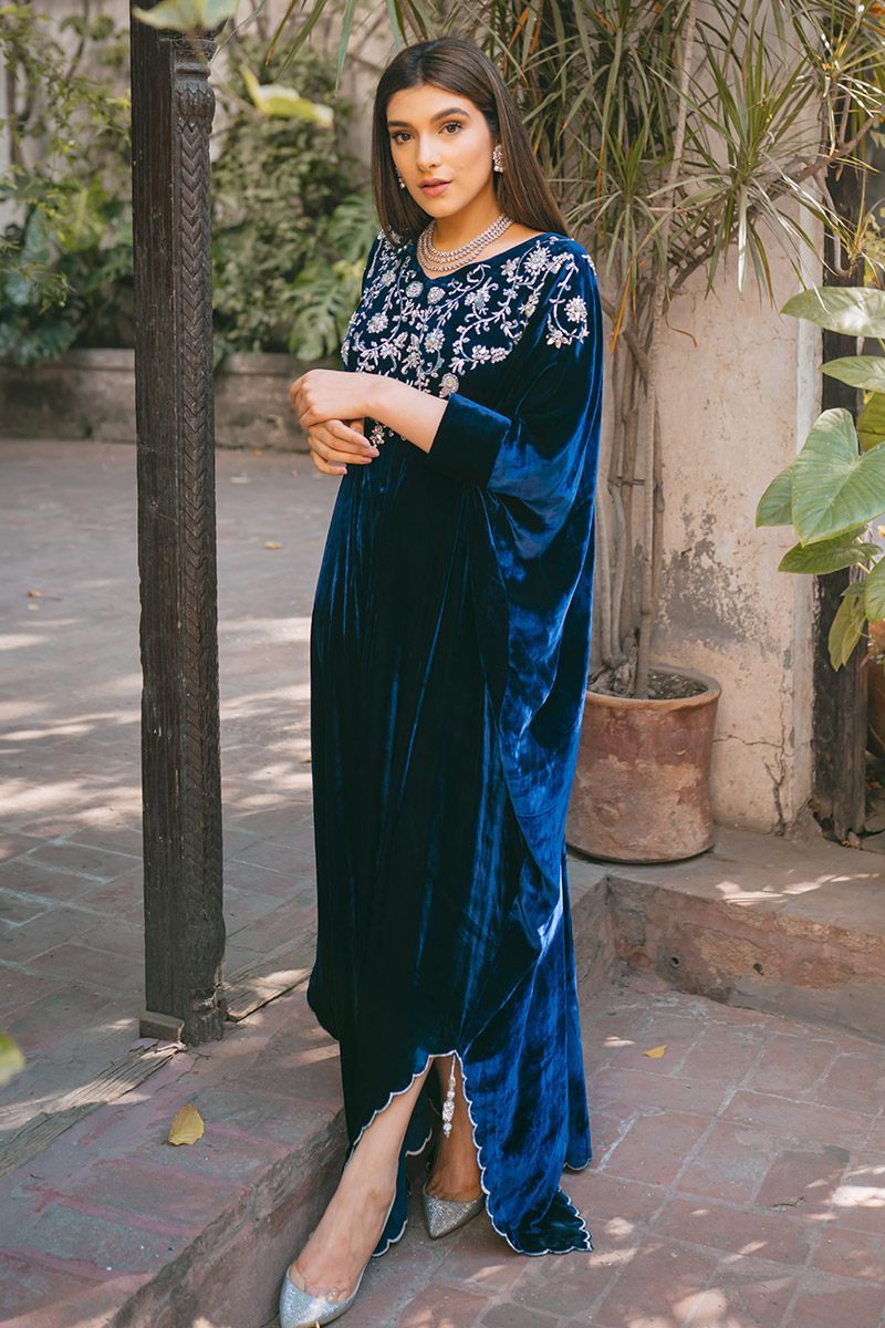 Stewart Blue Swarovski Embellished Velvet Kaftan (1-Pc) - Image 4