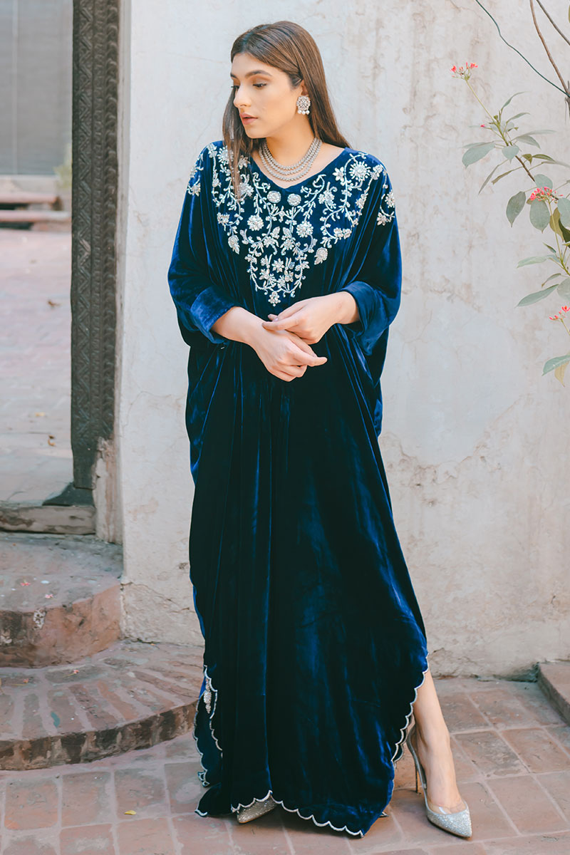 Stewart Blue Swarovski Embellished Velvet Kaftan (1-Pc) - Image 5