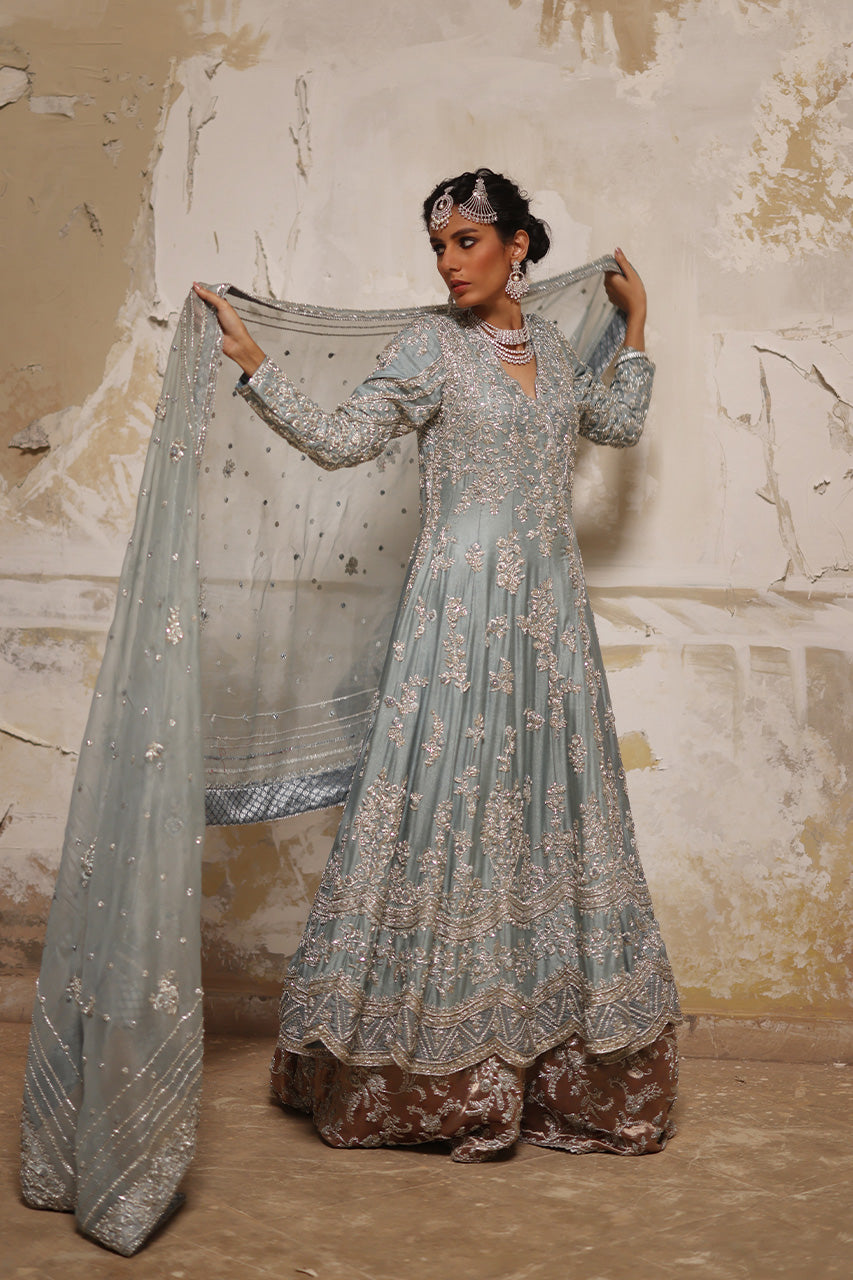 Old Blue Zardozi Jamawar Kalidar (3-Piece) - Image 5