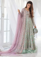 Pakistani Aqua Blue Embellished Net Kalidaar (2-Piece) - Image 2